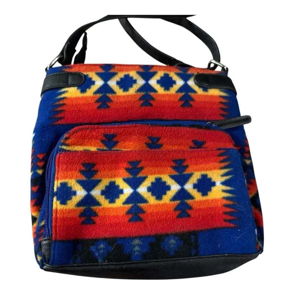 Southwest Aztec Saddle Blanket Style Purse Blue Orange Black Shoulder Bag